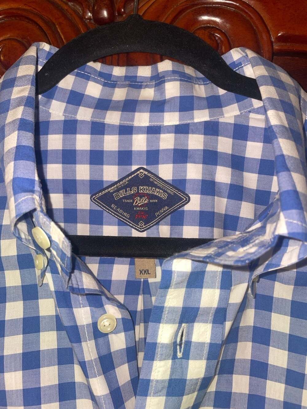 Bills Khakis XXL Blue and White Gingham Check Button Down Long Sleeve Sport Shir - Picture 2 of 9
